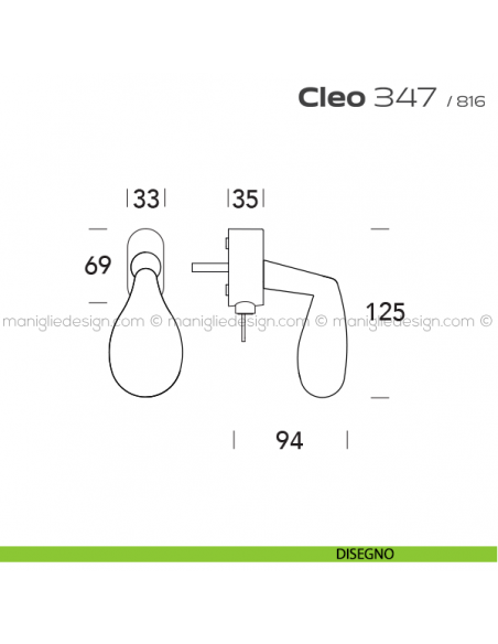 Maniglia per finestra martellina DK con chiave 347 Cleo Reguitti disegno