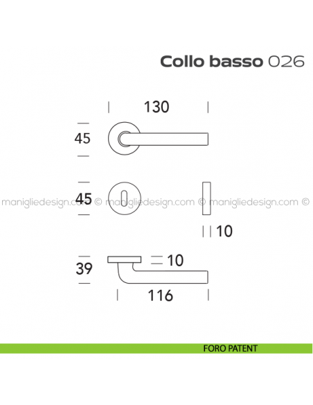 Maniglia per porta 26 Collo Basso Reguitti foro patent