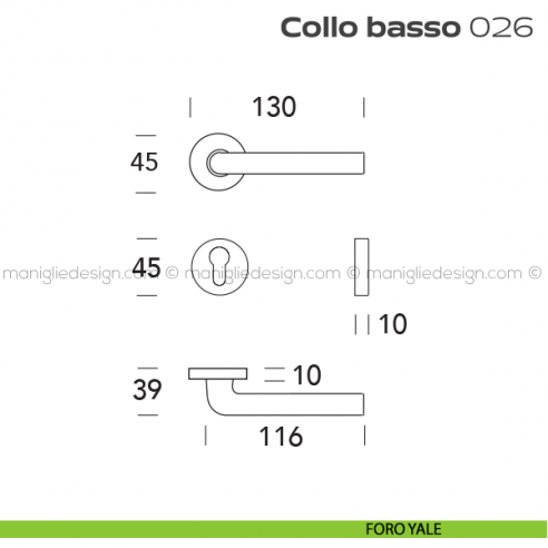 Maniglia per porta 26 Collo Basso Reguitti foro yale