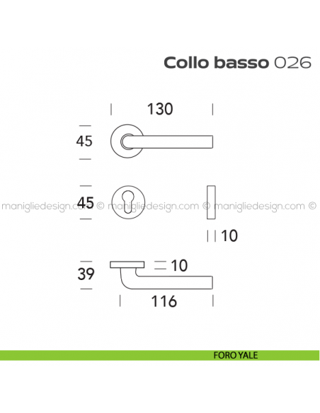 Maniglia per porta 26 Collo Basso Reguitti foro yale