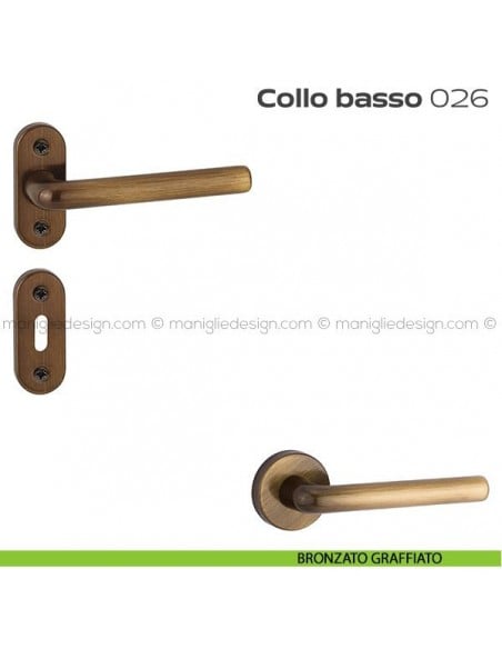 Maniglia per porta 26 Collo Basso Reguitti con rosetta ovale bronzato graffiato
