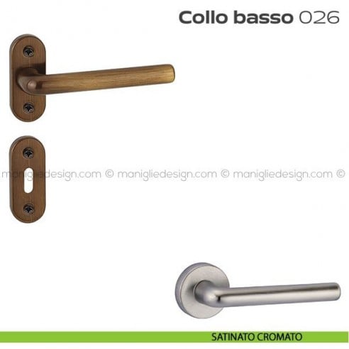 Maniglia per porta 26 Collo Basso Reguitti con rosetta ovale satinato cromato