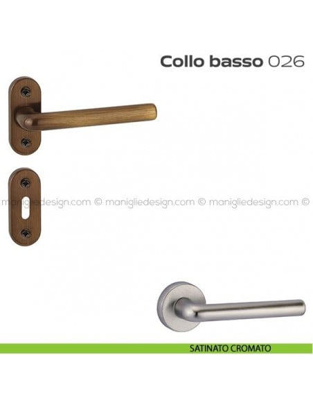 Maniglia per porta 26 Collo Basso Reguitti con rosetta ovale satinato cromato