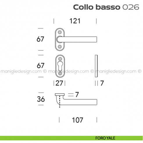 Maniglia per porta 26 Collo Basso Reguitti con rosetta ovale foro yale