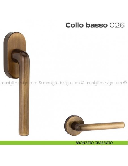 Maniglia per finestra martellina 26 Collo Basso Reguitti bronzato graffiato