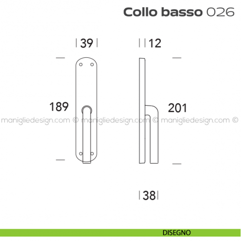 Maniglia per finestra cremonese 026 Collo Basso Reguitti disegno