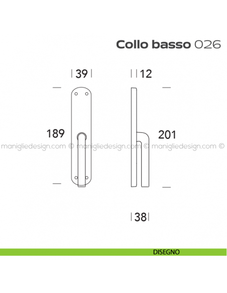 Maniglia per finestra cremonese 026 Collo Basso Reguitti disegno