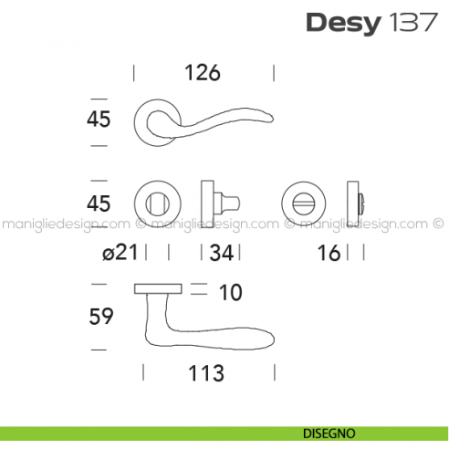 Maniglia per porta con nottolino 137 Desy Reguitti disegno