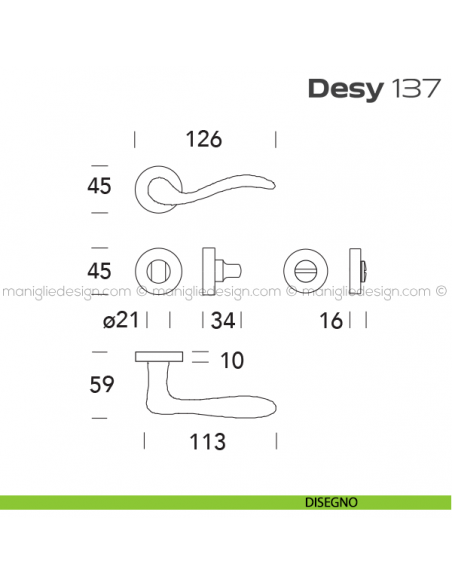 Maniglia per porta con nottolino 137 Desy Reguitti disegno