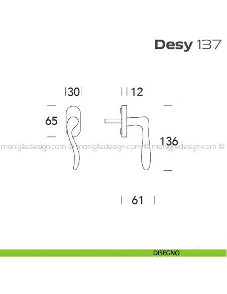 Maniglia martellina DK per finestra 137 Desy Reguitti disegno
