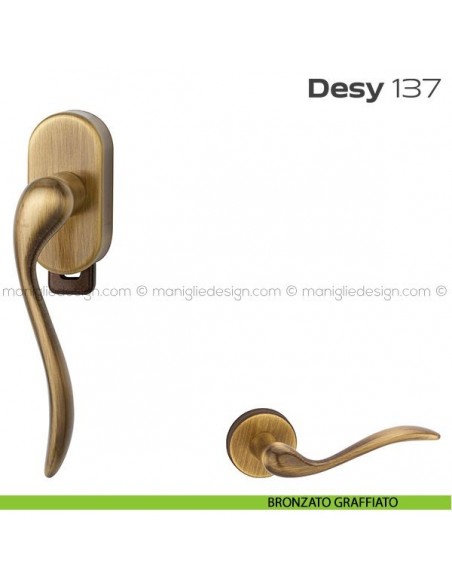 Maniglia per finestra DK con pulsante su placca 137 Desy Reguitti bronzato graffiato