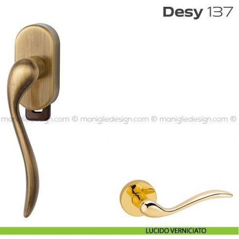 Maniglia per finestra DK con pulsante su placca 137 Desy Reguitti lucido verniciato