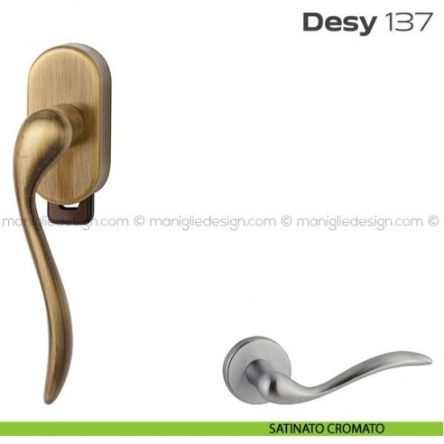 Maniglia per finestra DK con pulsante su placca 137 Desy Reguitti satinato cromato