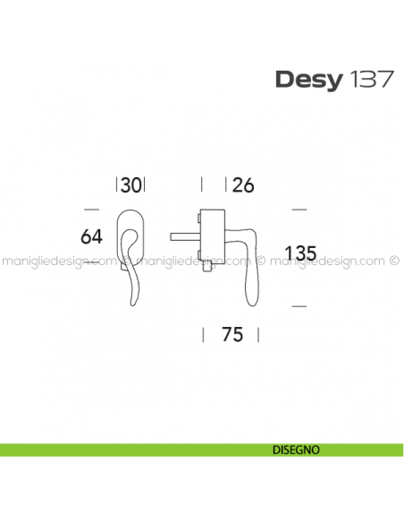Maniglia per finestra DK con pulsante su placca 137 Desy Reguitti disegno