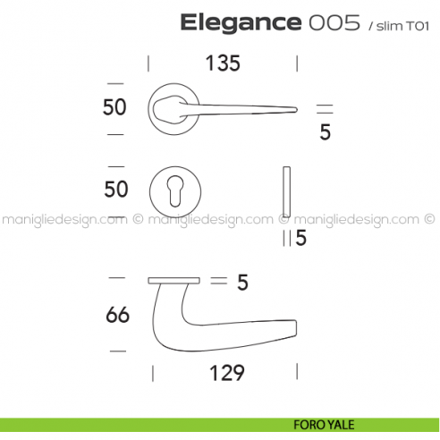 Maniglia per porta 005 Elegance Reguitti foro yale