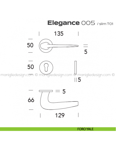 Maniglia per porta 005 Elegance Reguitti foro yale
