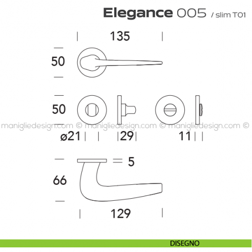 Maniglia per porta con nottolino 005 Elegance Reguitti disegno