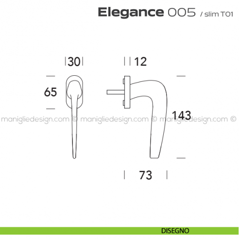 Maniglia per finestra martellina 005 Elegance Reguitti disegno