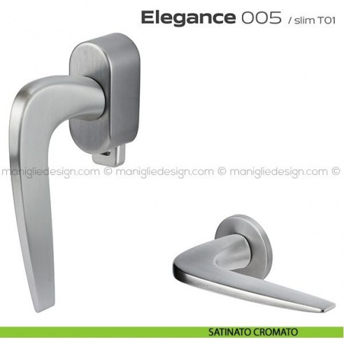 Maniglia per finestra DK con pulsante su placca 005 Elegance Reguitti satinato cromato