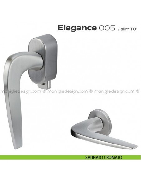 Maniglia per finestra DK con pulsante su placca 005 Elegance Reguitti satinato cromato