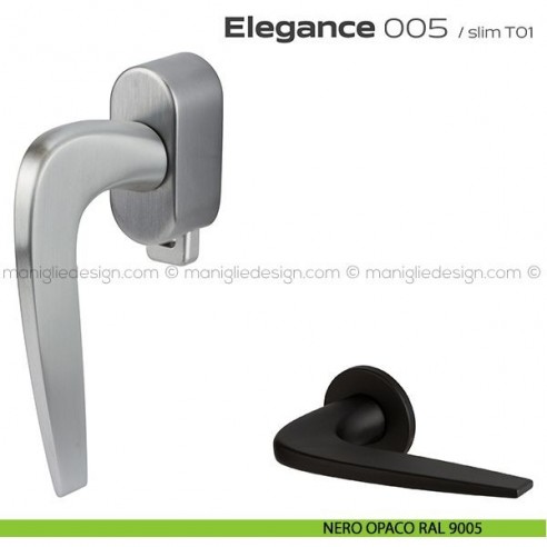 Maniglia per finestra DK con pulsante su placca 005 Elegance Reguitti nero opaco RAL 9005