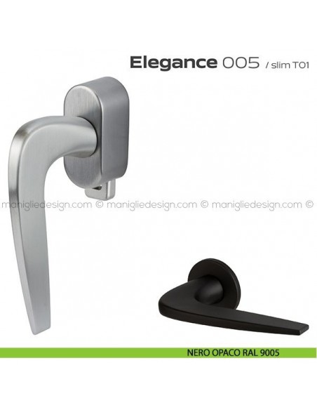 Maniglia per finestra DK con pulsante su placca 005 Elegance Reguitti nero opaco RAL 9005