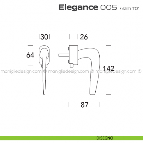 Maniglia per finestra DK con pulsante su placca 005 Elegance Reguitti disegno