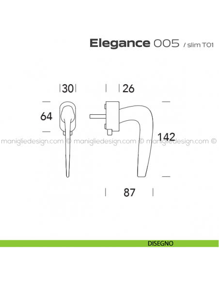 Maniglia per finestra DK con pulsante su placca 005 Elegance Reguitti disegno