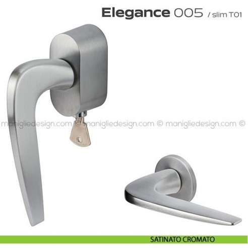 Maniglia per finestra martellina DK con chiave 005 Elegance Reguitti satinato cromato