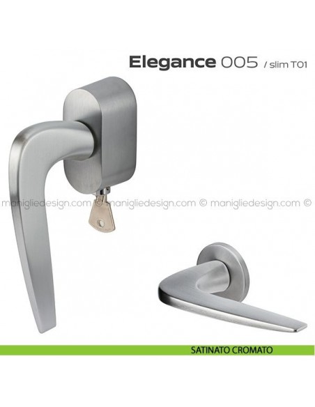 Maniglia per finestra martellina DK con chiave 005 Elegance Reguitti satinato cromato