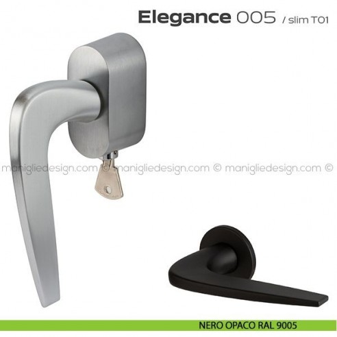 Maniglia per finestra martellina DK con chiave 005 Elegance Reguitti nero opaco RAL 9005