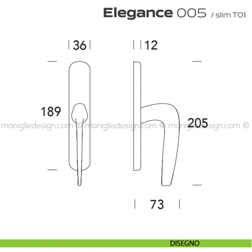 Maniglia per finestra cremonese 005 Elegance Reguitti disegno