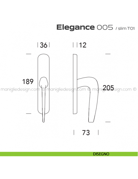 Maniglia per finestra cremonese 005 Elegance Reguitti disegno