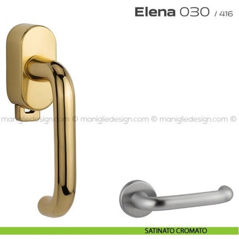Maniglia per finestra DK con pulsante su placca 030 Elena Reguitti satinato cromato
