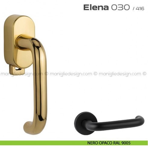 Maniglia per finestra DK con pulsante su placca 030 Elena Reguitti nero opaco RAL 9005