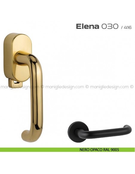 Maniglia per finestra DK con pulsante su placca 030 Elena Reguitti nero opaco RAL 9005