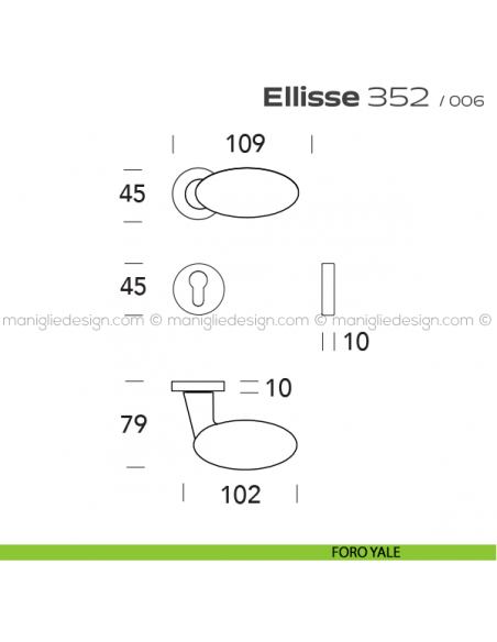 Maniglia per porta 352 Ellisse Reguitti con rosetta ad avvitare foro yale