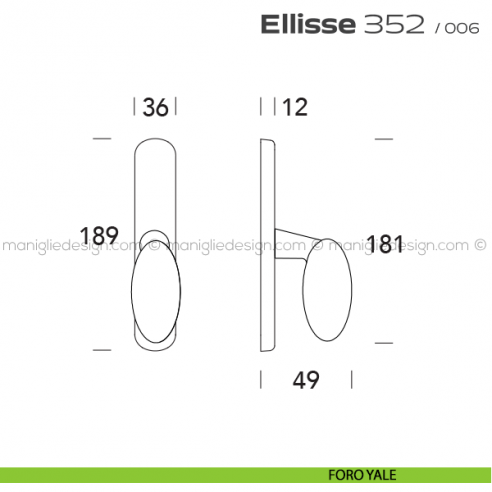 Maniglia per finestra cremonese 352 Ellisse Reguitti disegno