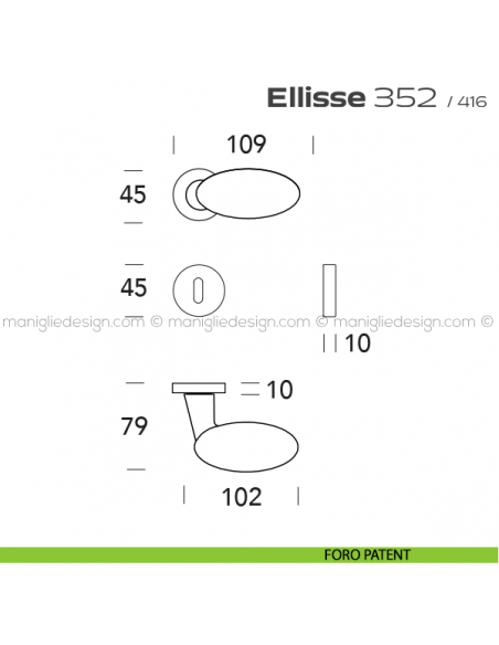 Maniglia per porta 352 Ellisse Reguitti con rosetta a pressione foro patent
