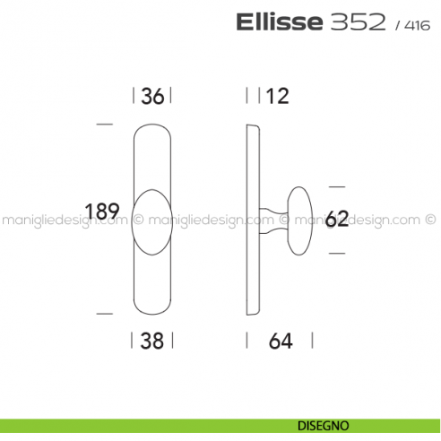 Maniglia cremonese per finestra Ellisse 352 Reguitti disegno