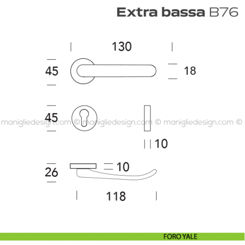 Maniglia ribassata per porta B76 Extra Bassa Reguitti foro yale