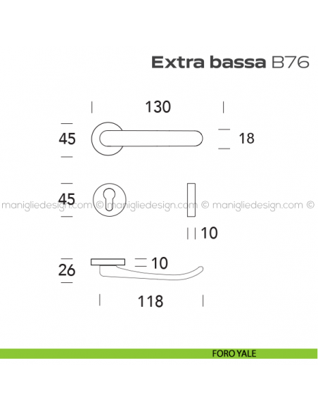 Maniglia ribassata per porta B76 Extra Bassa Reguitti foro yale