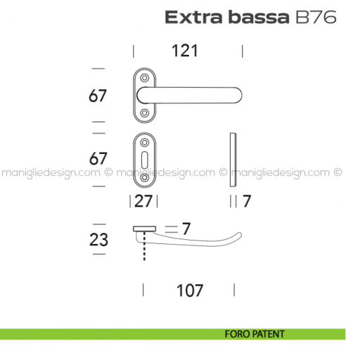 Maniglia per porta B76 Extra Bassa Reguitti con rosetta ovale foro patent
