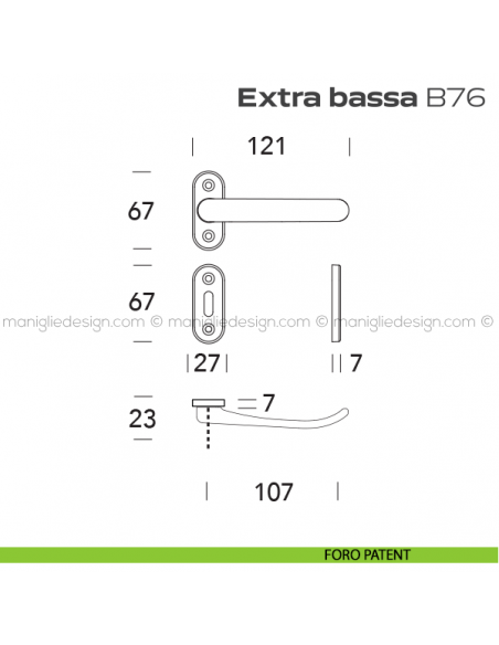 Maniglia per porta B76 Extra Bassa Reguitti con rosetta ovale foro patent