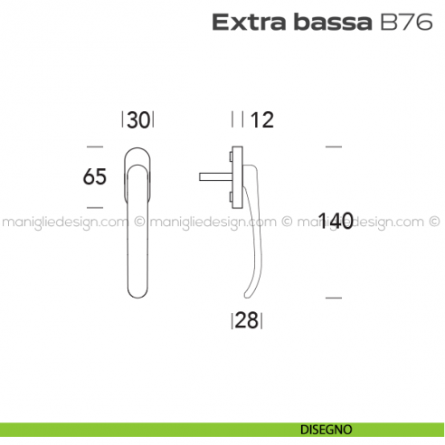 Maniglia DK ribassata per finestra B76 Extra Bassa Reguitti disegno