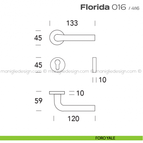 Maniglia per porta 016 Florida Reguitti foro yale