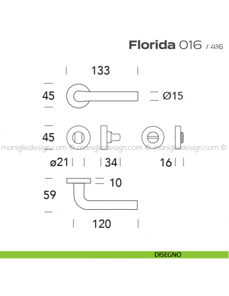 Maniglia per porta con nottolino 016 Florida Reguitti disegno