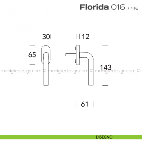 Maniglia per finestra martellina 016 Florida Reguitti disegno