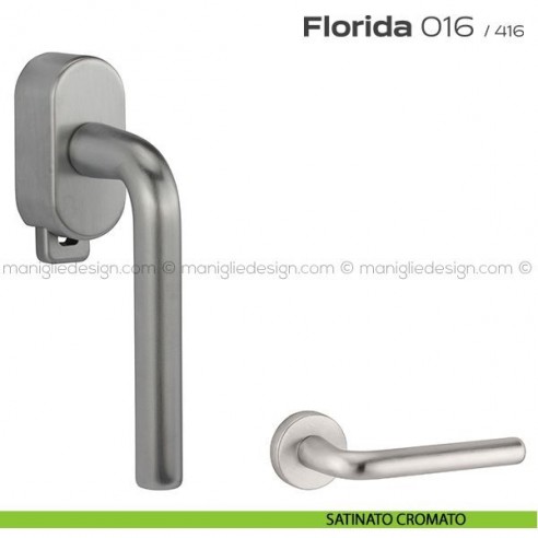 Maniglia per finestra DK con pulsante su placca 016 Florida Reguitti satinato cromato