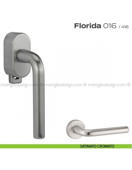 Maniglia per finestra DK con pulsante su placca 016 Florida Reguitti satinato cromato